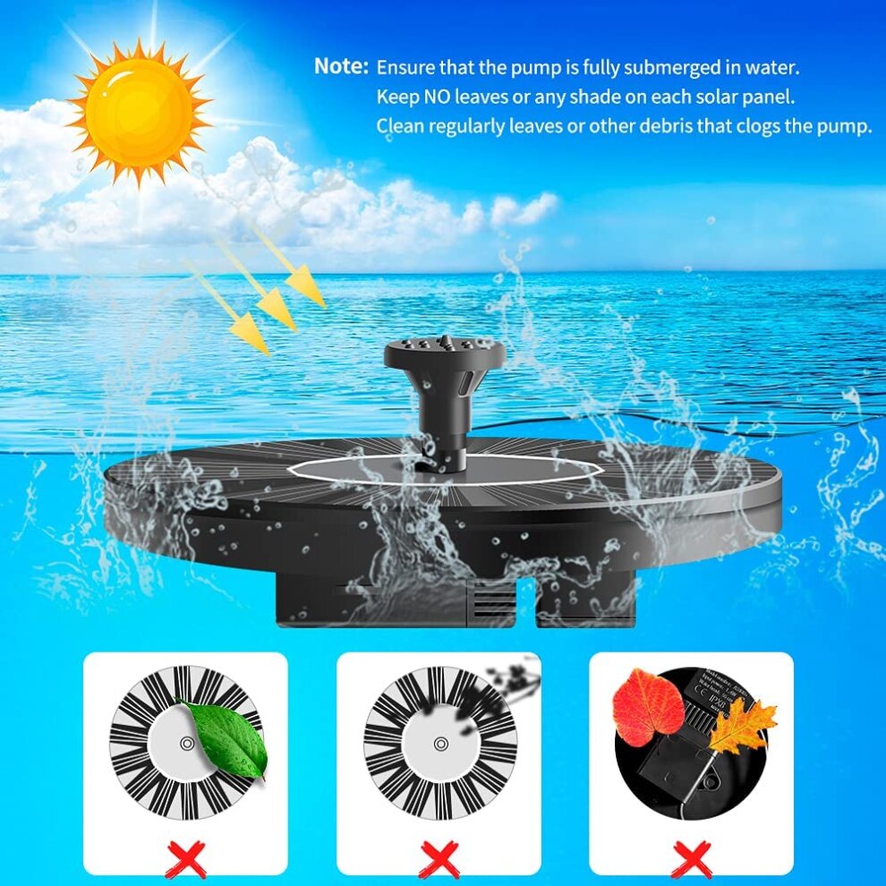 Solar Powered Floating Pump Water Fountain Birdbath Pond Pool Garden
