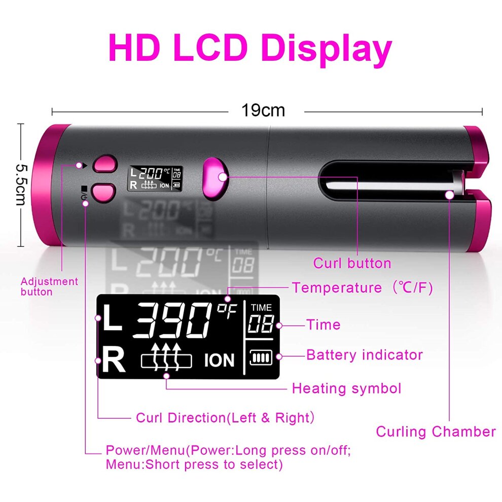 Fezax Cordless Auto Hair Curler, Automatic Curling Iron with LCD Display Adjustable Temp