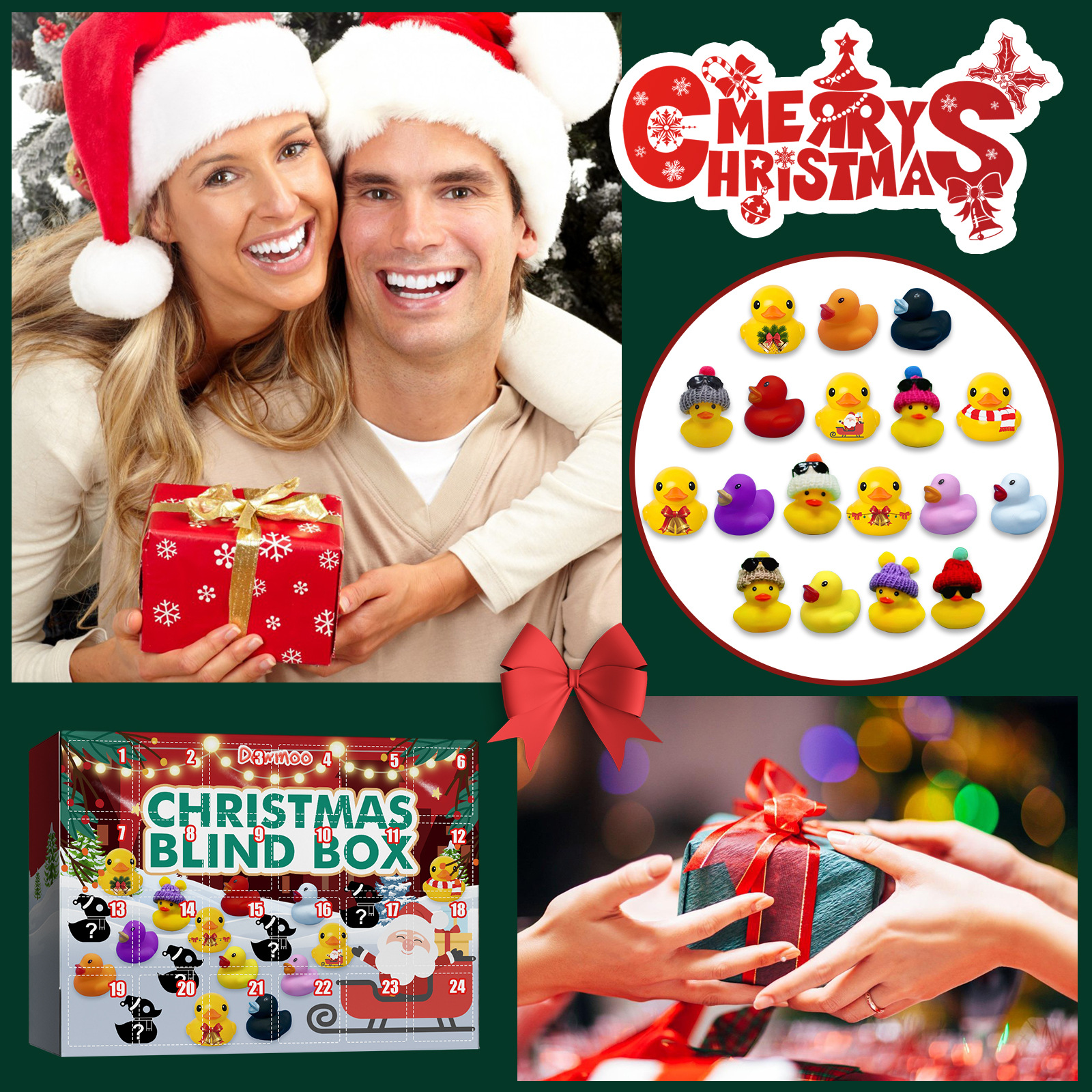 Advent Calendar Rubber Ducks Stress Relief Toys Set Christmas 24 Days Countdown Calendar Holiday Party Favors Kids Bath Toys Blind Box Surprise Gift