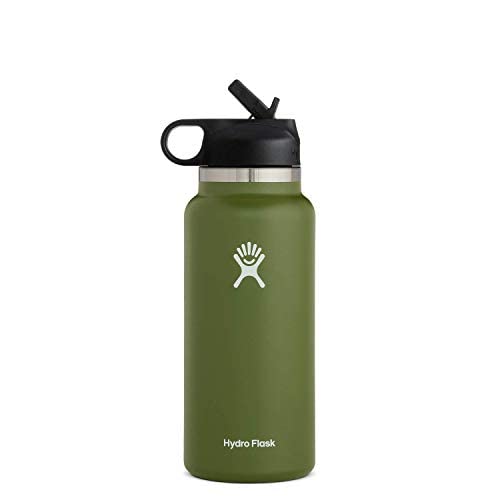 (White) Hydro Flask Water Bottle 32oz Vacuum Insulated Stainless Steel Wide Mouth Leak Proof Straw Lid with Strap Unisex Travel Bottle Reusable Coffee Mug