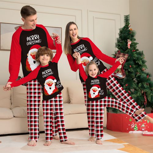 Christmas family matching pajamas set 2023 Xmas new Santa Claus alphabet Elk print stitching pajamas adult children baby family wear