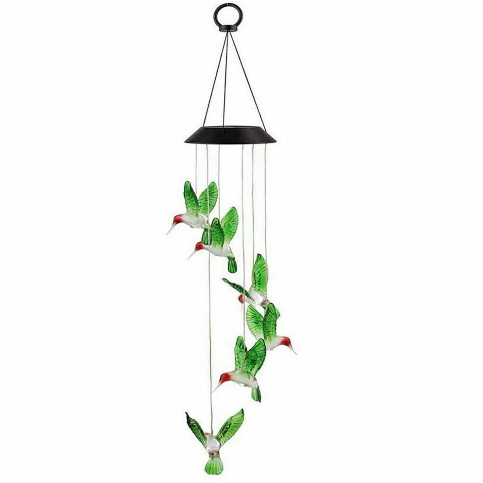 LED Colorful Solar Power Wind Chime Crystal Hummingbird Outdoor Light