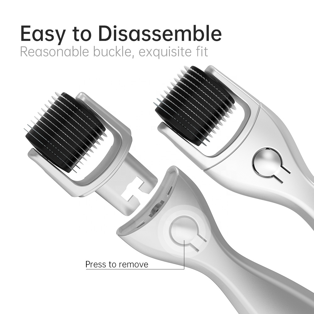 (Silver) Derma Roller DRS 3 In 1 Kit 180/600/1200 Titanium Needle Skin Care Microneedle Roller with 3 Replacement Heads Body Face Eye Therapy Stainless Steel Home Use Gold Silver 0.5mm 1.0mm 1.5mm