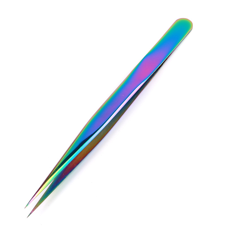 Eyelash Tweezers Nail Art Stainless Steel Lashes Extension Clip Applicator Rhinestone EyeLashes Tweezers Multifunction For Nail Beauty DIY Rainbow Color