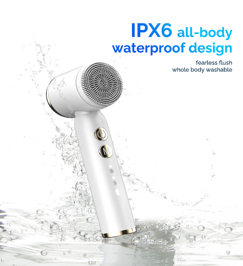 (White) Facial Cleansing Brush Electric Face Exfoliating Pore Cleaner Blackhead Removal Tools Compress Therapy Rechargeable Waterproof