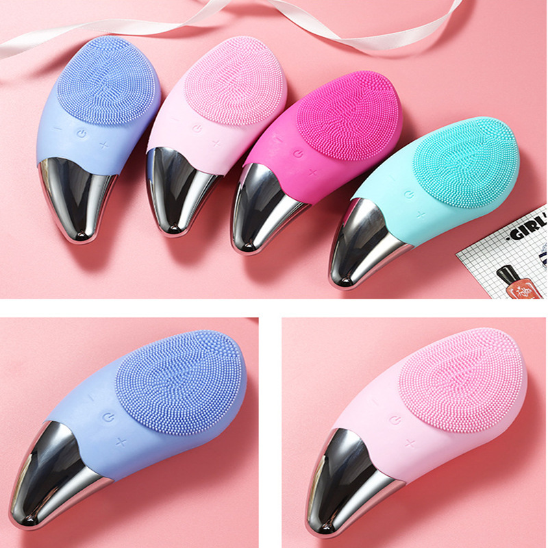(Green) Electric Facial Cleansing Brush Silicone Sonic Face Cleaner Mini Face Cleaning Brush Device Deep Pore Cleaning Skin USB Recharge for All Skin Types