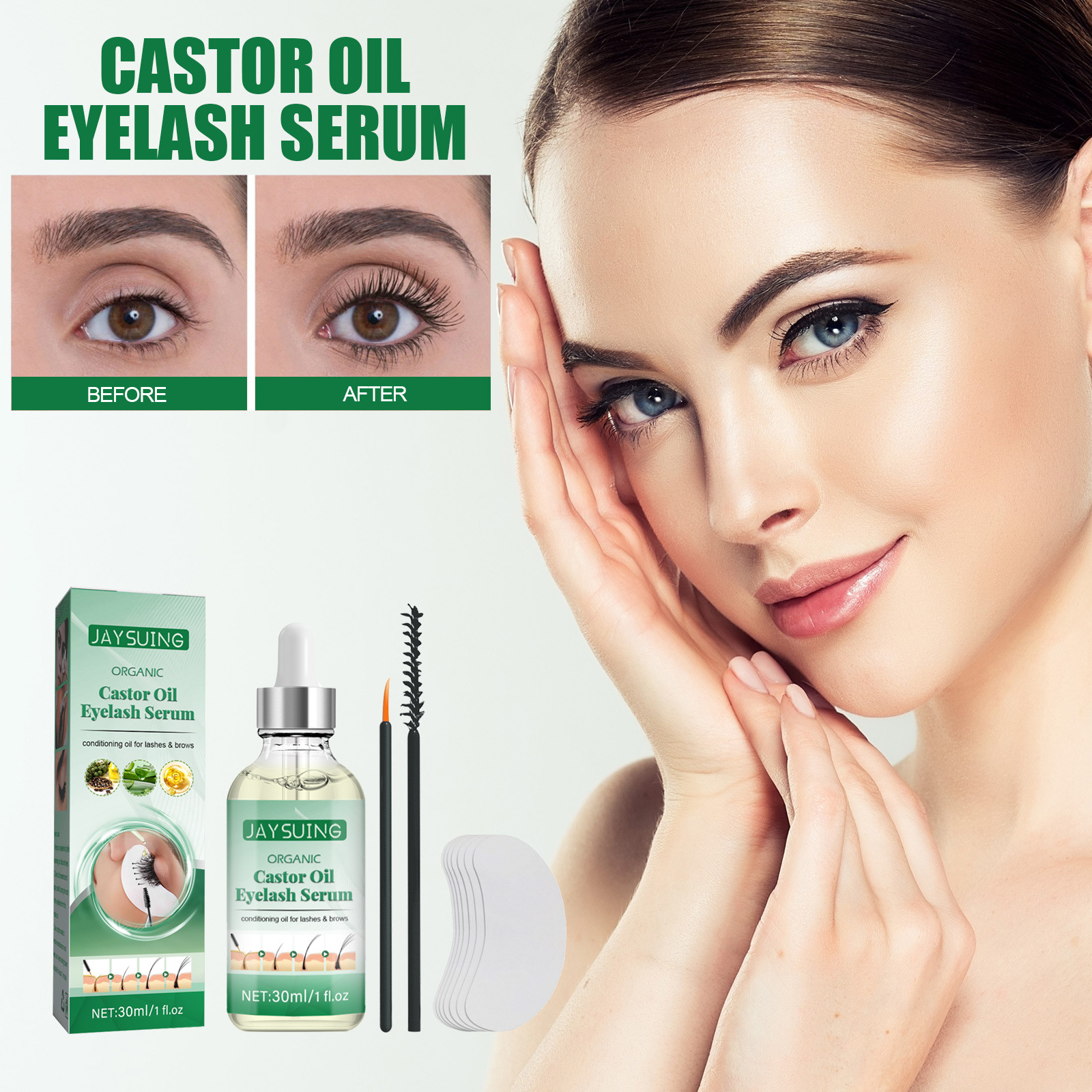 Eyelash Serum Natural Castor Oil Eyelashes Growth Essential Oil Thick Longer Nourishing Enhancer Eyelash Liquid 30ml.