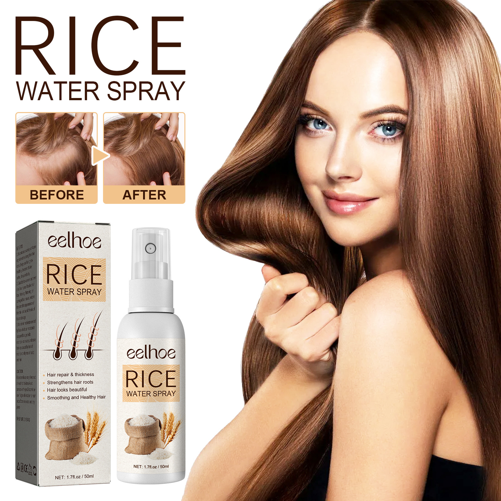 Hair Essence Rice Dense Hair Spray Hair Fast Growth Serum Snti-Hair Loss Seborrheic Hair Loss Repair Deep Care Hair Texture Man Woman 50ml
