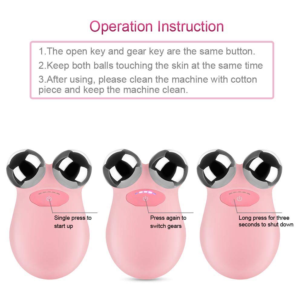 (Pink) Microcurrent Facial Roller Mini Face Massager Skin Massager EMS Slimming Beauty Machine Facial Skin Tightening Firming Facial Lifting Rejuvenation Spa