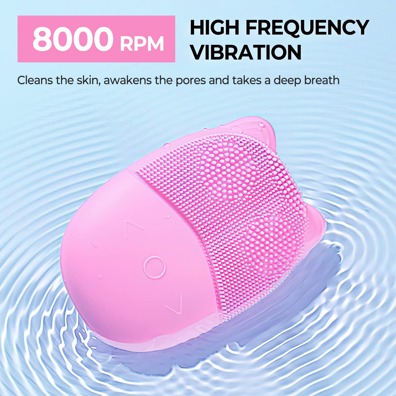 (Pink) Electric Face Scrubber Facial Cleansing Brush Vibrating Cleanser Machine for Exfoliating Waterproof  Rechargeble