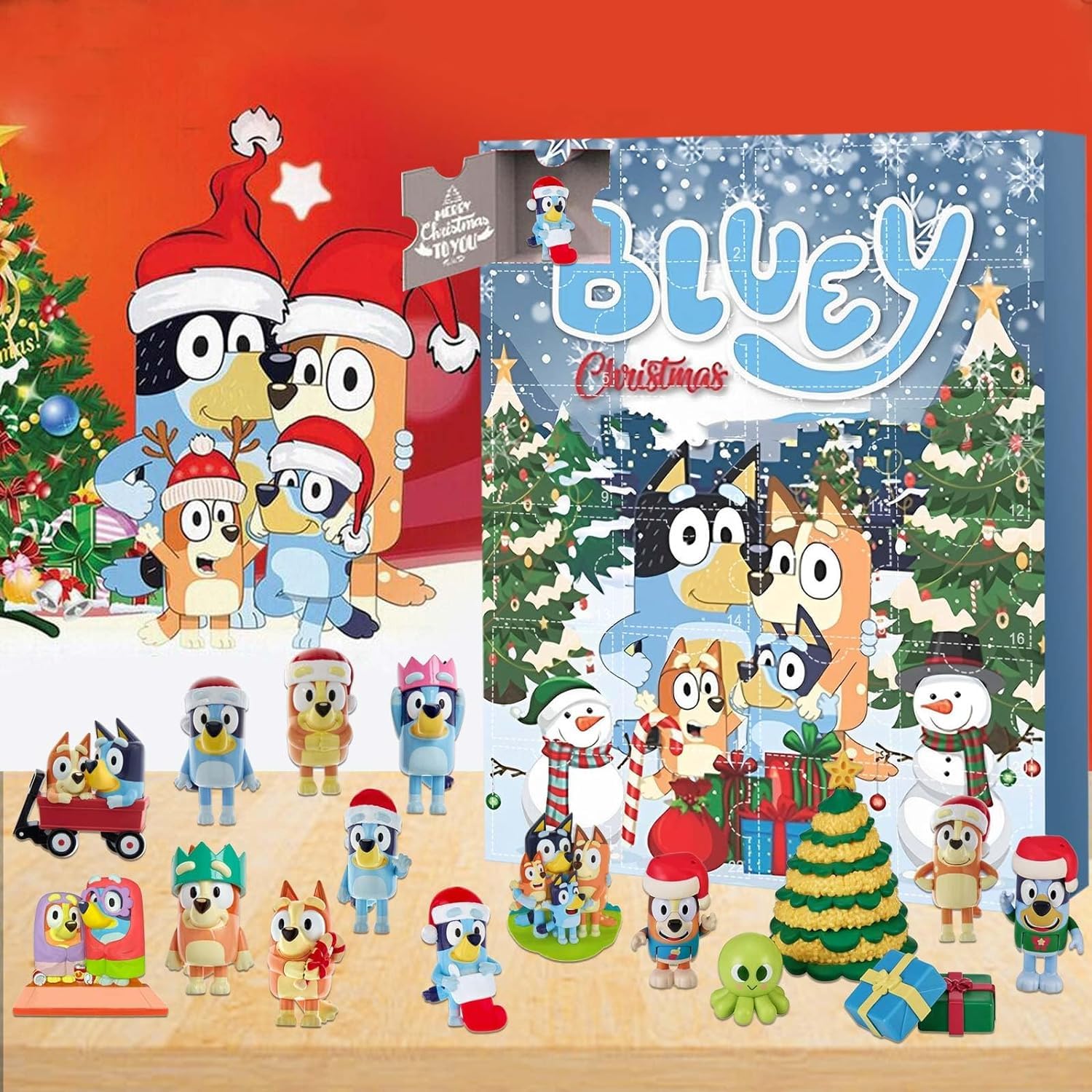 Christmas Advent Calendar 24 Days Christmas Countdown 24PCS Cute Cartoon Bluey Toy Minifigures Adorable Decorative Doll Xmas Gifts for Boys Girls Kids