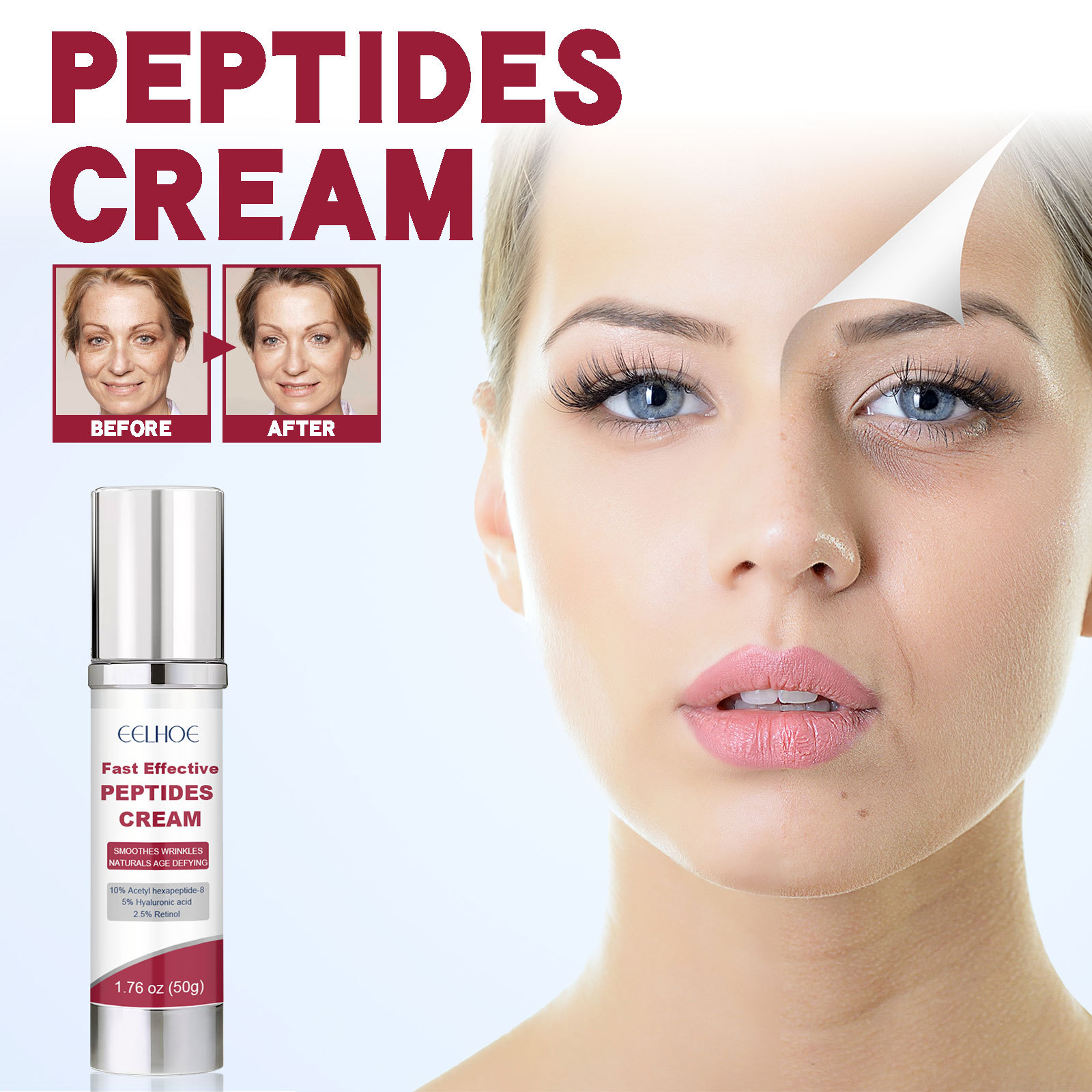 Hyaluronic Acid Face Cream Peptides Face Cream Reduce Fine Lines Lift Firm Smooth Anti Wrinkle Brighten Moisture Anti Aging Lightening Fast Effective