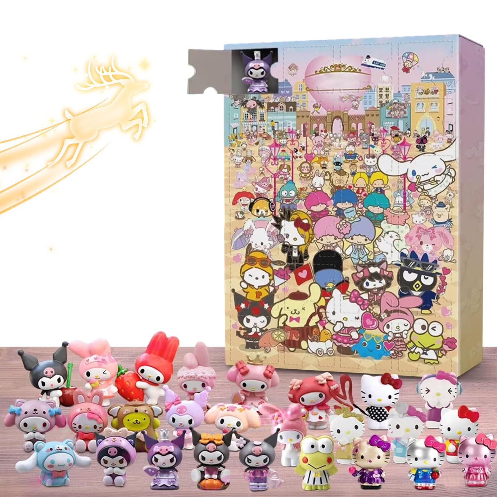 Christmas Advent Calendar 24 Days Countdown Calendar Blind Box Sanrio Anime Cartoon Doll Collectible Ornament Figure Toys Navidad Gift for Kids