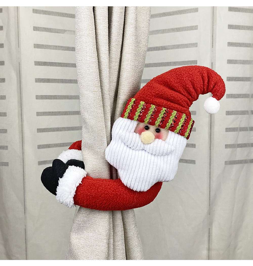 (1PCS Santa Claus) 2PCS 3D Christmas Curtain Tiebacks Dolls Curtain Buckle Holdbacks Curtain Clips Curtain Tie backs Window Strap Buckle Holder Xmas Santa Claus Snowman Window Home Decoration Decors Ornaments