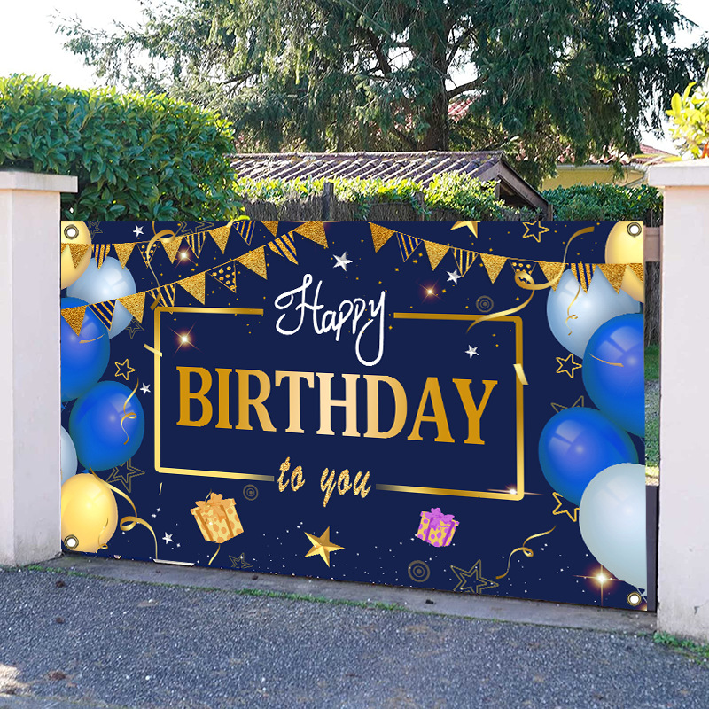 (110*180CM) Happy Birthday Banner Backdrop Glitter Birthday Backdrop Sign Party Supplies Photo Background for Children Men Women