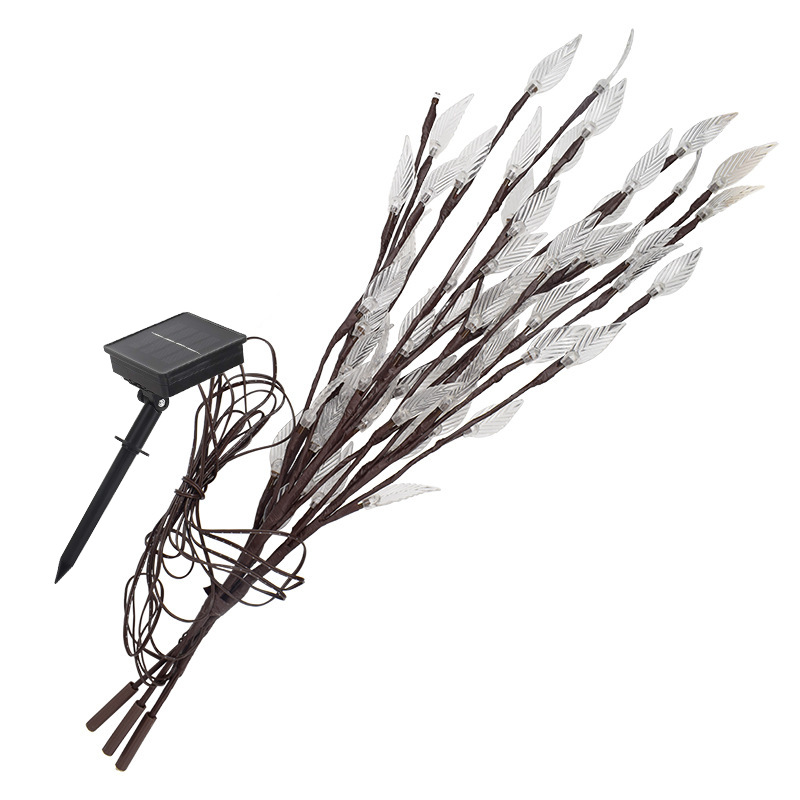 (White) Solar Powered Leaf Design LED Lights 60 LED Branch Lights Set of 3 Outdoor Garden Solar Lights
