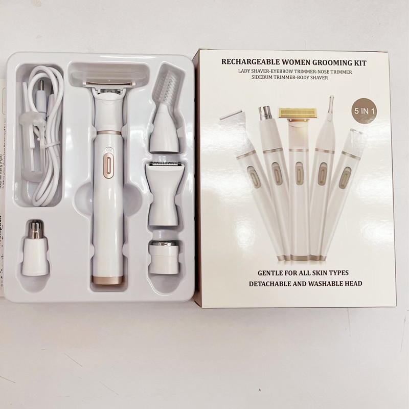 5 in1 Multi-Functional Electric Hair Removal Kit for Women - Portable USB Rechargeable Grooming Set