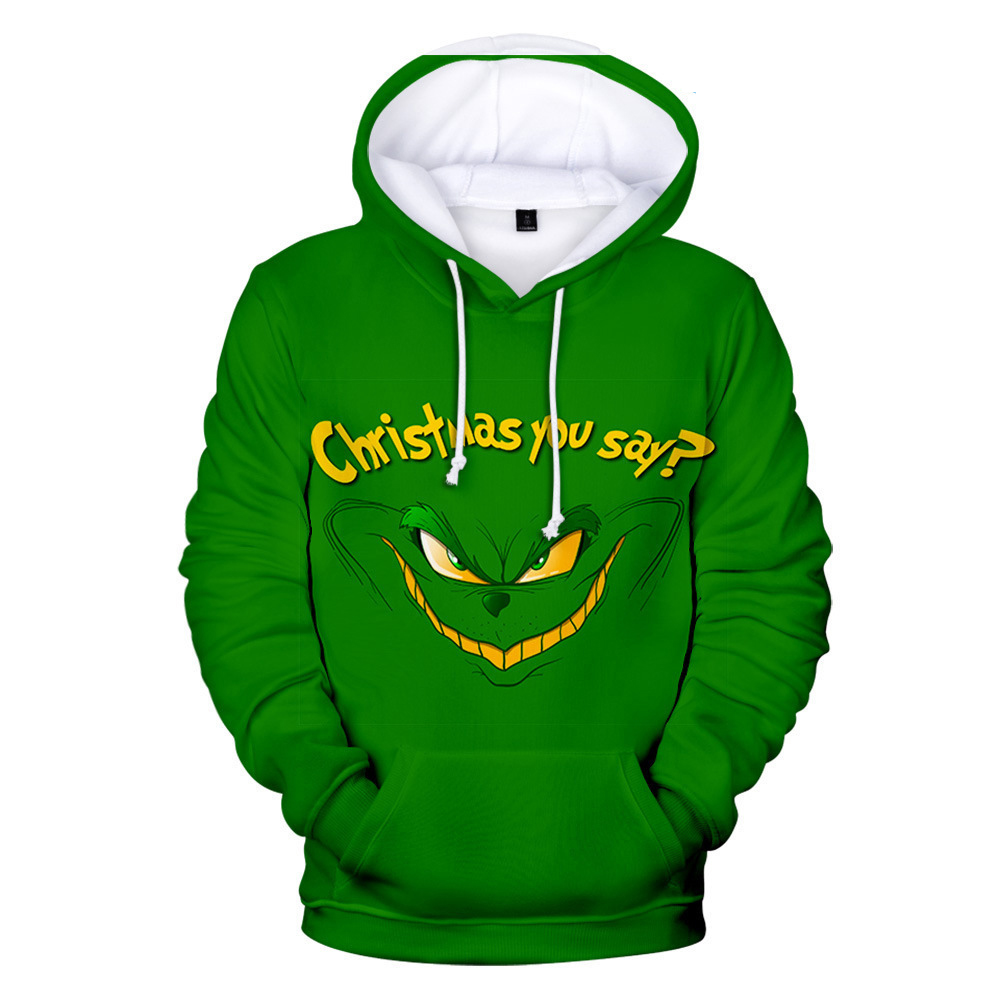 (Kids~120 cm) The Grinch Casual Streetwear Long Sleeve Sweatshirt Halloween Pullover Hooded With Pocket