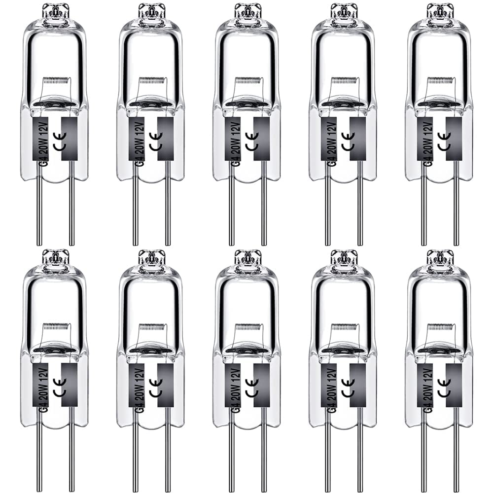 (10 Watts) G4 Halogen Light Bulbs 20W 12V Clear Capsule 2 Pin Lamp Bulb Halogen Pin Base Warm White Dimmable 10 Pack