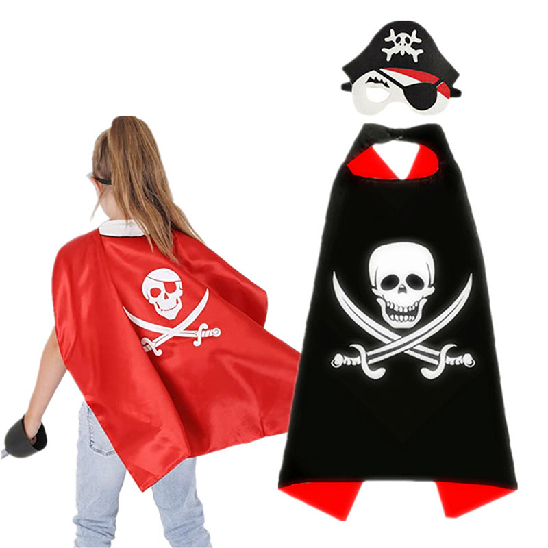 (Colorx A) Child Pirate Cloak Toy Set Pirate Cape Costume Boys and Girls Halloween Cosplay Party Gifts Pirate Jack Cosplay Costumes Contains Pirate Accessories