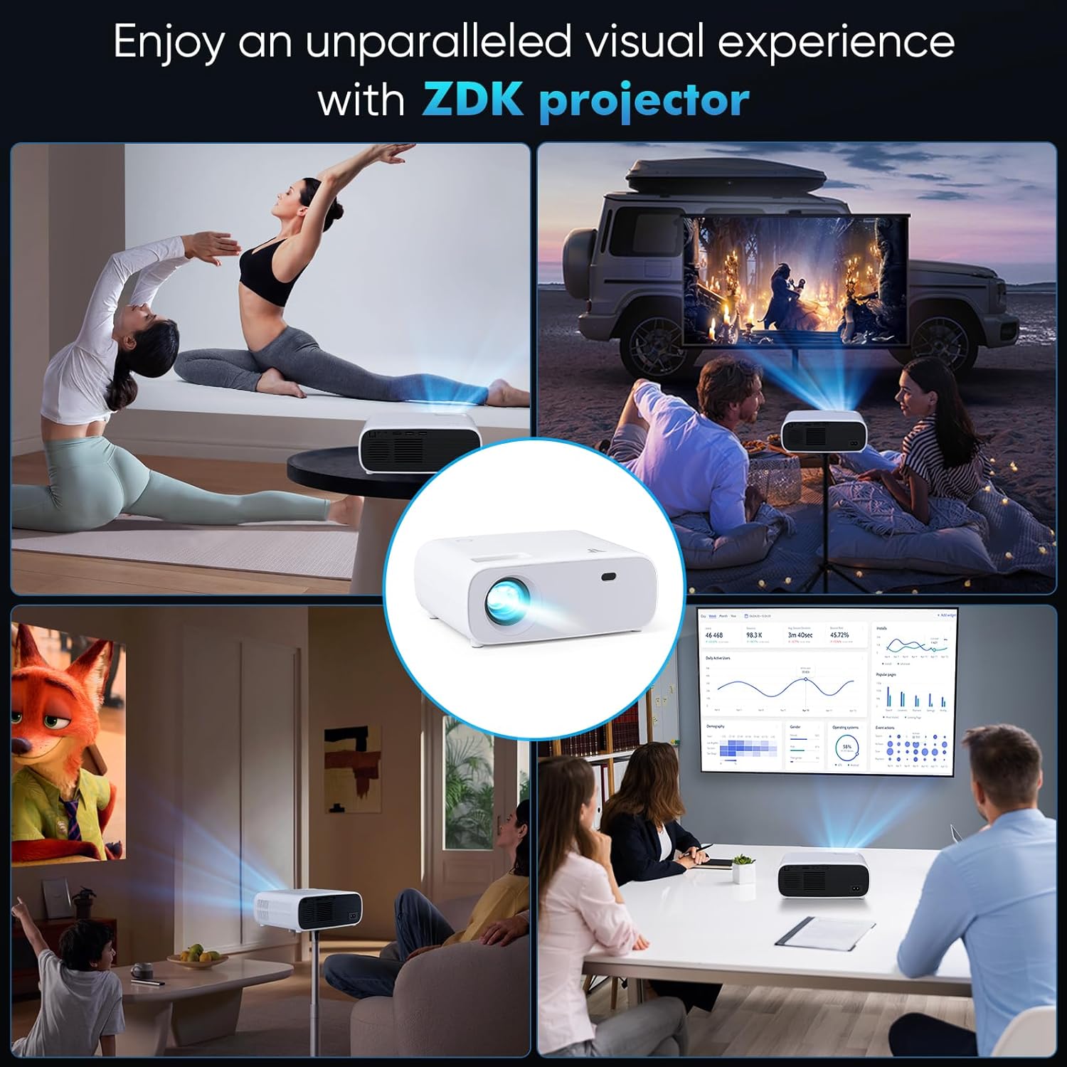 New Mini Projector with 5G WiFi Full HD 1080P Supports BT Projector for Home Cinema Compatible with Smartphones Android iOS TV Box PS5 XBOX White 20000L