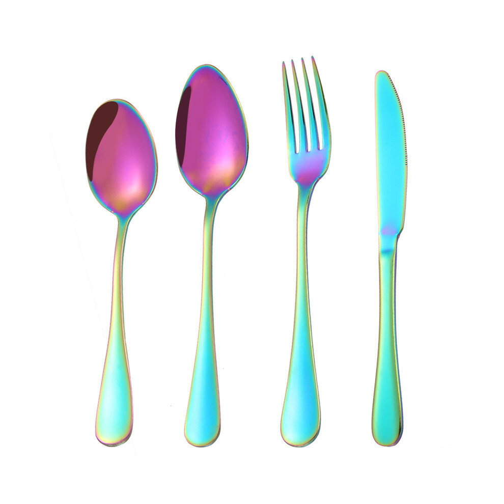 (4pcs Rainbow) Cutlery Sets Fork for Dining Dishwasher Safe Stainless Steel Set with Spoon Knife and Fork Set Christmas Home Gift