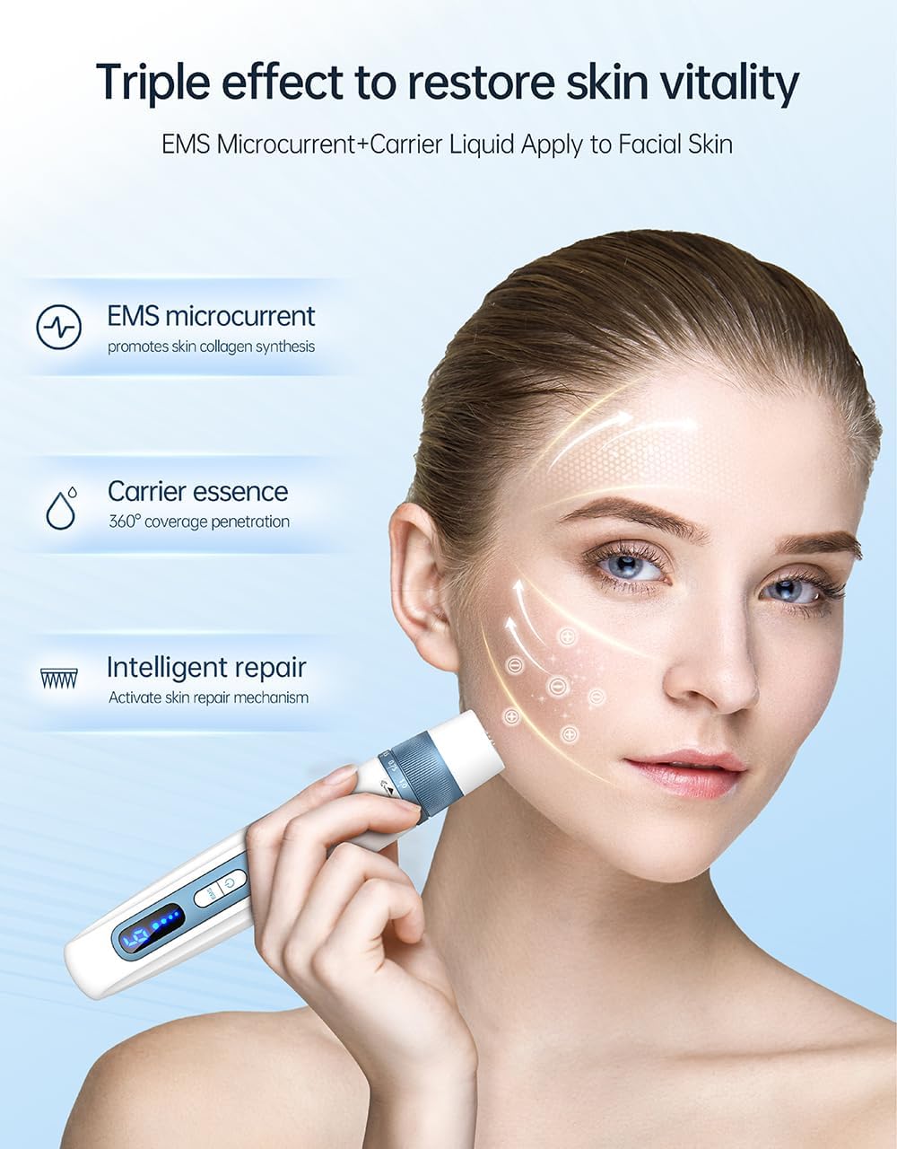 (Blue White) Hydra Pen H5 Professional Microneedling Kit Wireless Serum Applicator with EMS MicrocurrentLED Display Skin Care Device for Wrinkle Reduction Acne Scar Treatment 12 Replacement Cartridges