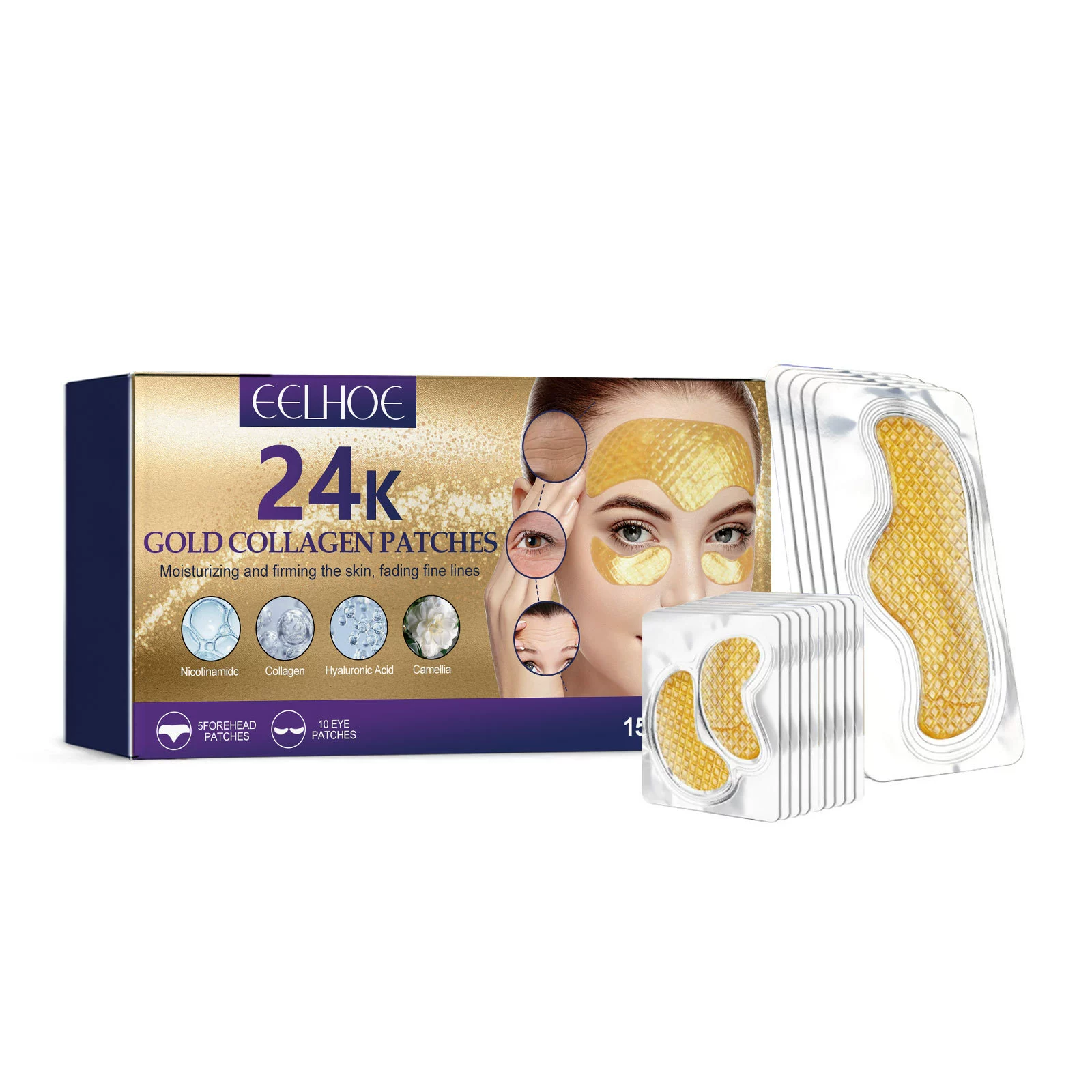 15 PCS 24K Gold Collagen Forehead Patch Anti-wrinkle Line Removal  Stickers