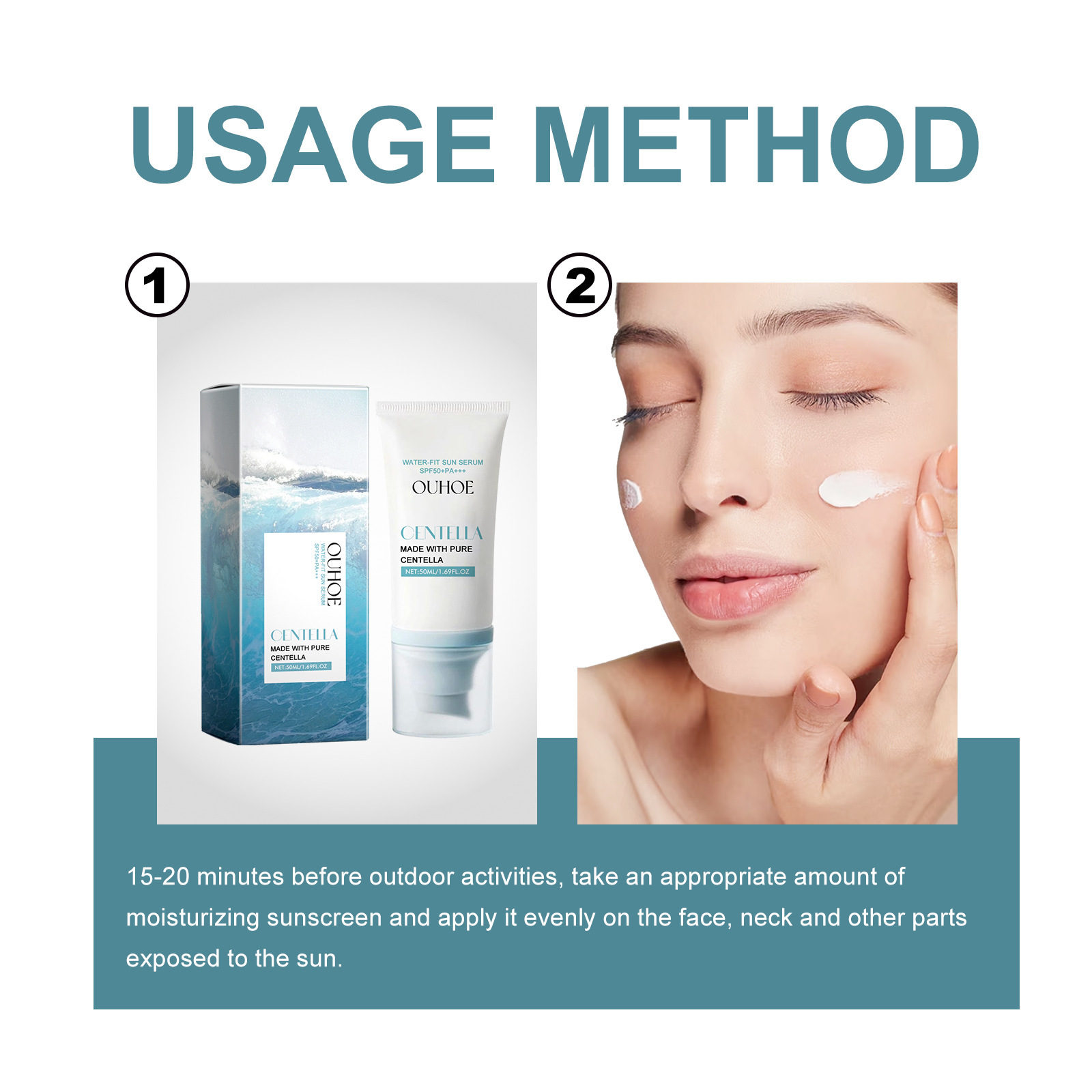OUHOE Moisturizing Cream Facial Body Sunscreen Skin Protective Moisturizes Skin Summer Refreshing Brightening Facial Care Sunblock Cream 50ml