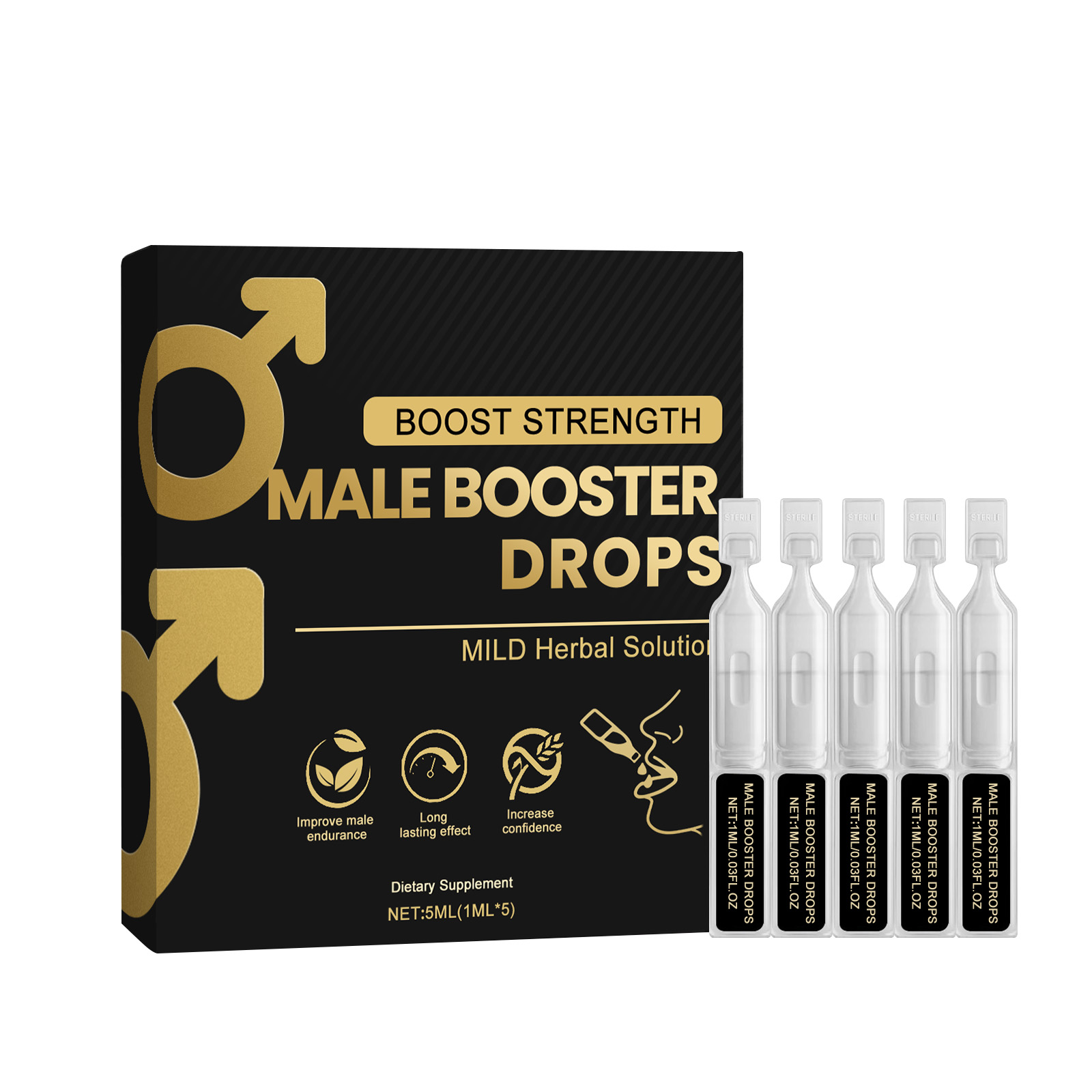Male Booster Drops MILD Herbal Solution Natural Dietary Supplement for Men's Health & Active Lifestyle Support