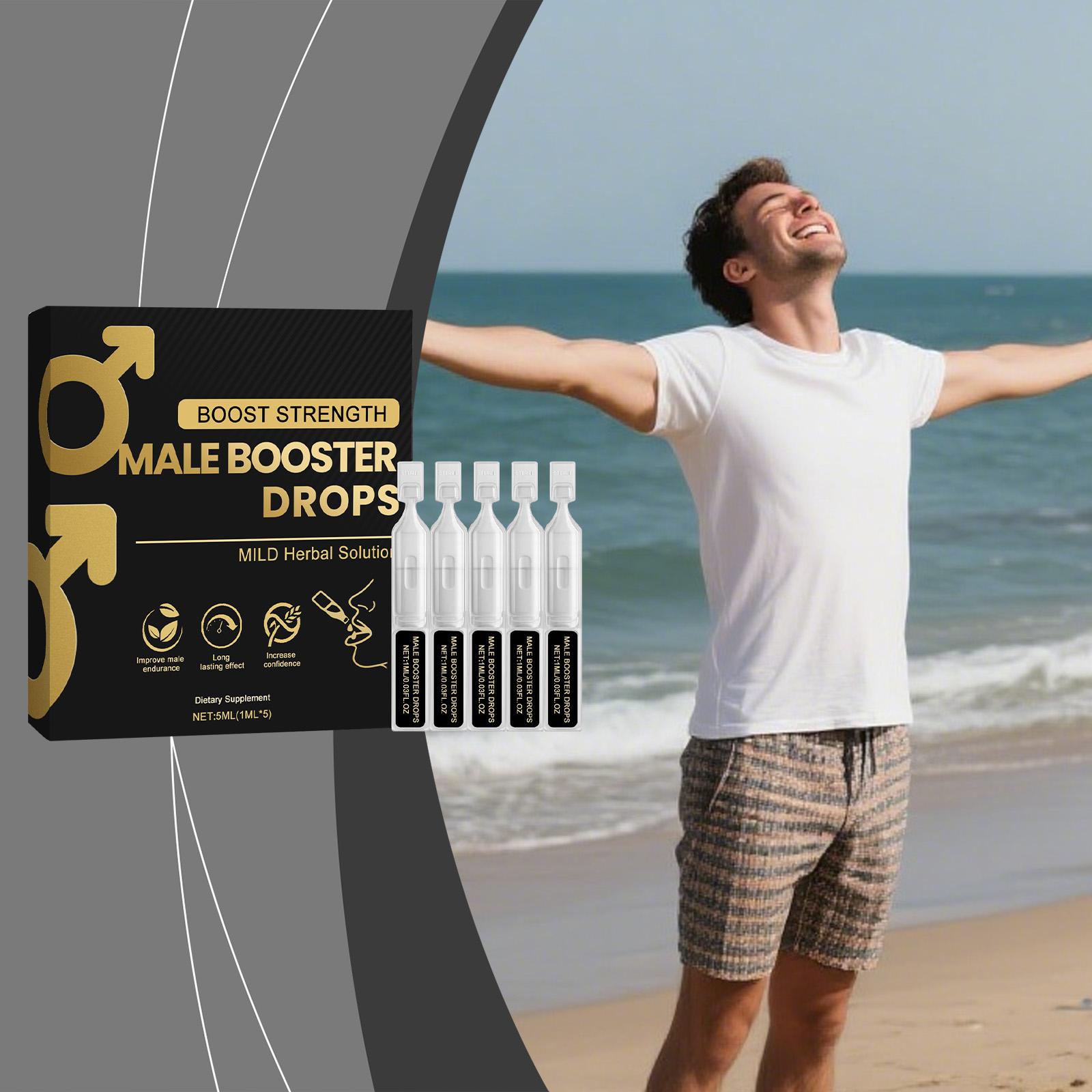 Male Booster Drops MILD Herbal Solution Natural Dietary Supplement for Men's Health & Active Lifestyle Support