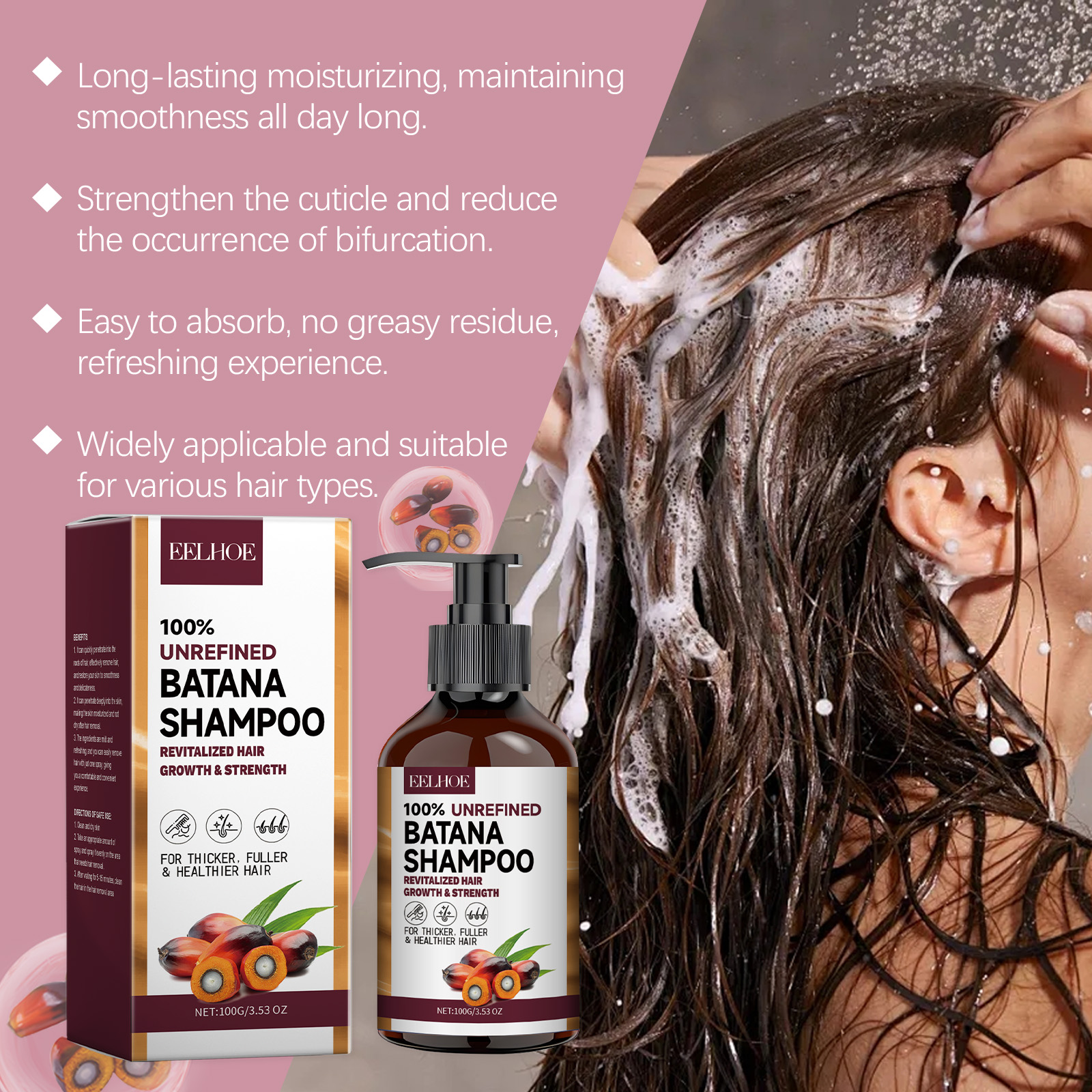 Organic Batana Oils Shampoo Treatment Damaged Split Hair Reduce Hair Loss Deep Cleansing Nourish Hair Care Growth Shampoo 100g