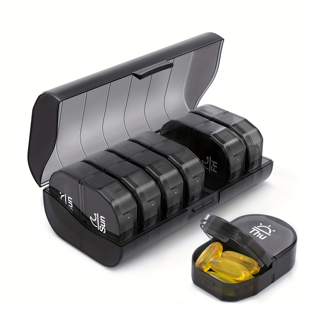 (Black) Weekly Pill Organizer Medicine Holder Organizer Case Vitamins Storage Box 2 Times a Day AM PM Pill Box 7 Day with One Side Large Opening Design for Easy Filling