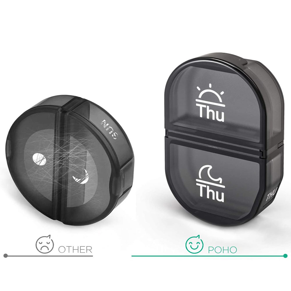 (Black) Weekly Pill Organizer Medicine Holder Organizer Case Vitamins Storage Box 2 Times a Day AM PM Pill Box 7 Day with One Side Large Opening Design for Easy Filling