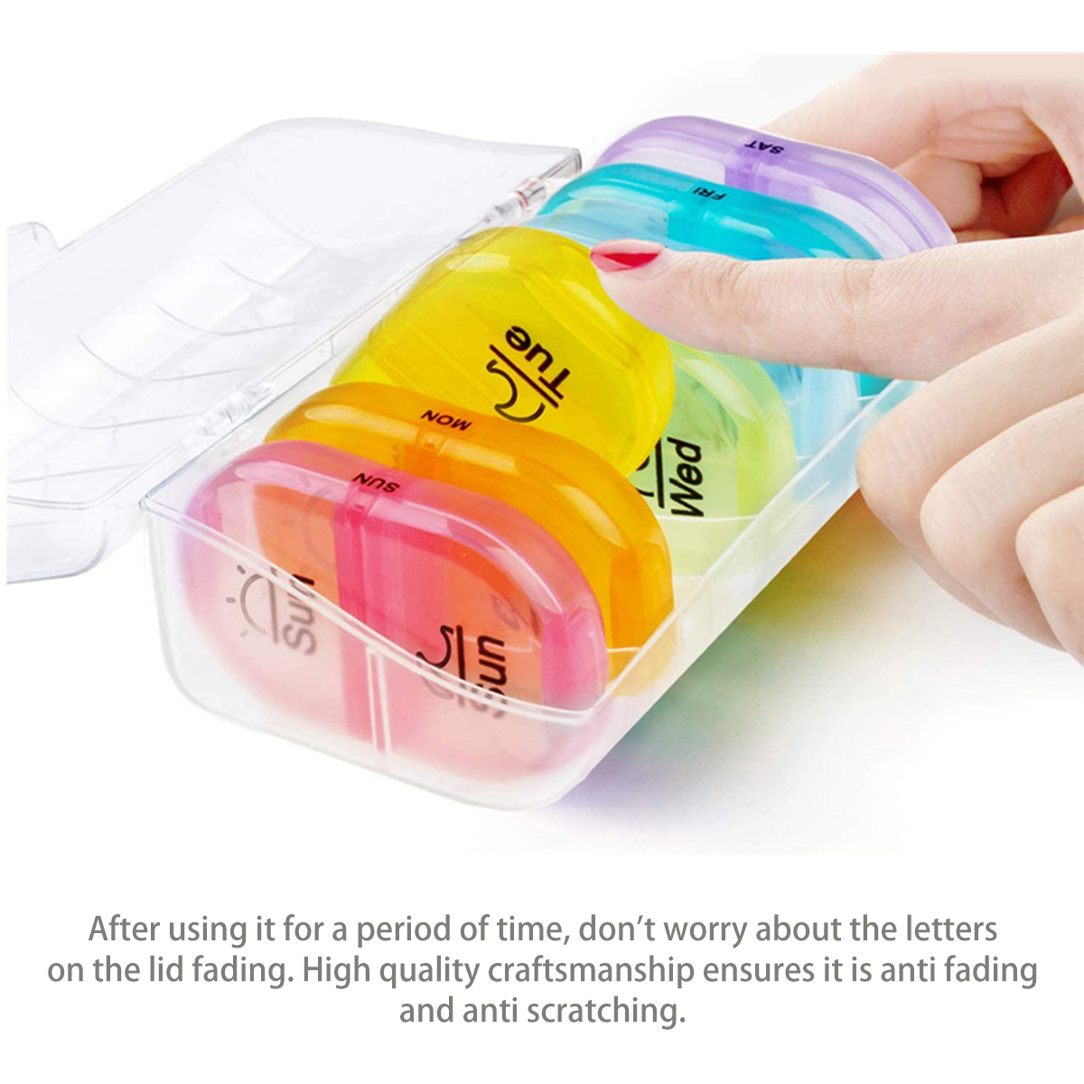 (Black) Weekly Pill Organizer Medicine Holder Organizer Case Vitamins Storage Box 2 Times a Day AM PM Pill Box 7 Day with One Side Large Opening Design for Easy Filling