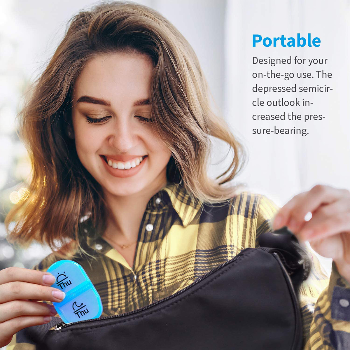 (Black) Weekly Pill Organizer Medicine Holder Organizer Case Vitamins Storage Box 2 Times a Day AM PM Pill Box 7 Day with One Side Large Opening Design for Easy Filling