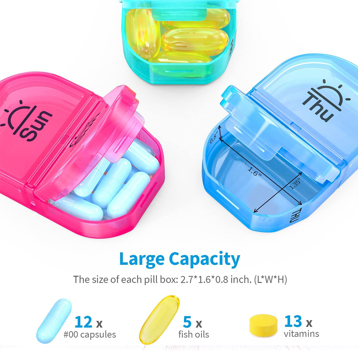 (Black) Weekly Pill Organizer Medicine Holder Organizer Case Vitamins Storage Box 2 Times a Day AM PM Pill Box 7 Day with One Side Large Opening Design for Easy Filling
