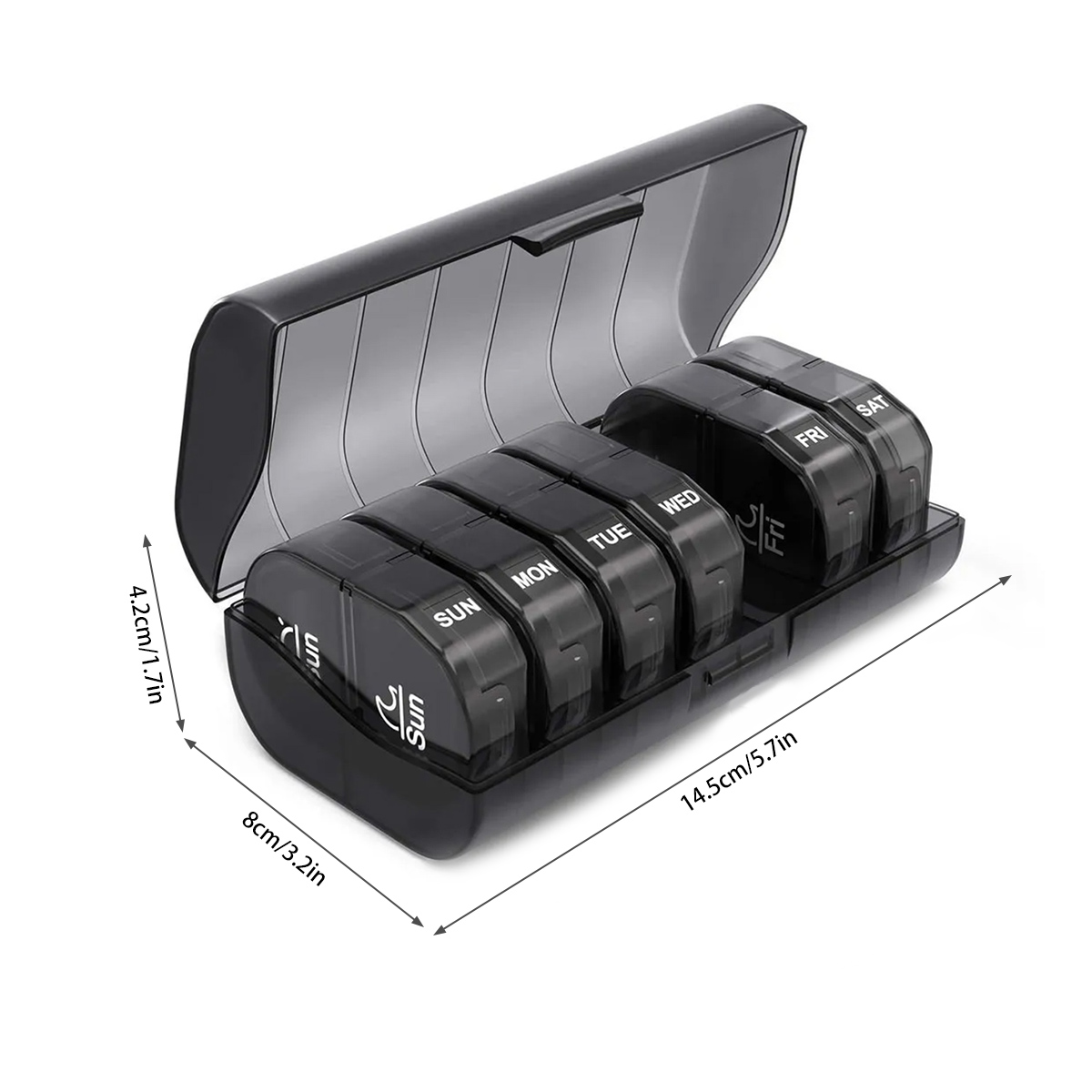(Black) Weekly Pill Organizer Medicine Holder Organizer Case Vitamins Storage Box 2 Times a Day AM PM Pill Box 7 Day with One Side Large Opening Design for Easy Filling
