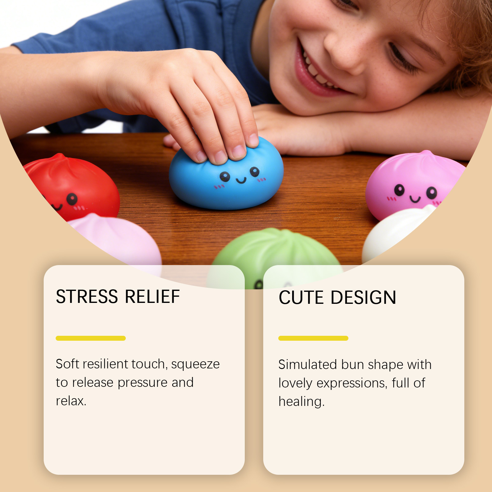 (Blue) Fake Bun Squeeze Fun Mini Size Relax Release Stresses Enhance Focus Easy Clean Portable Durable Safe Simulation Stress Balls Toy ﻿
