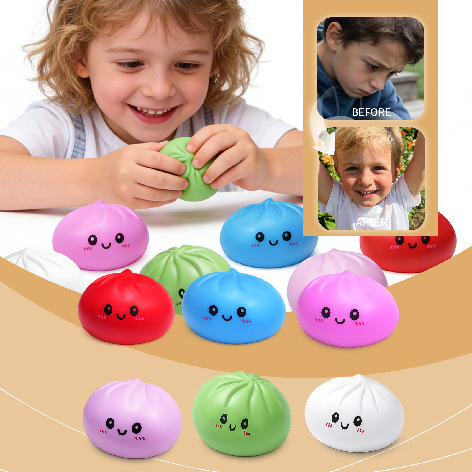 (Blue) Fake Bun Squeeze Fun Mini Size Relax Release Stresses Enhance Focus Easy Clean Portable Durable Safe Simulation Stress Balls Toy ﻿