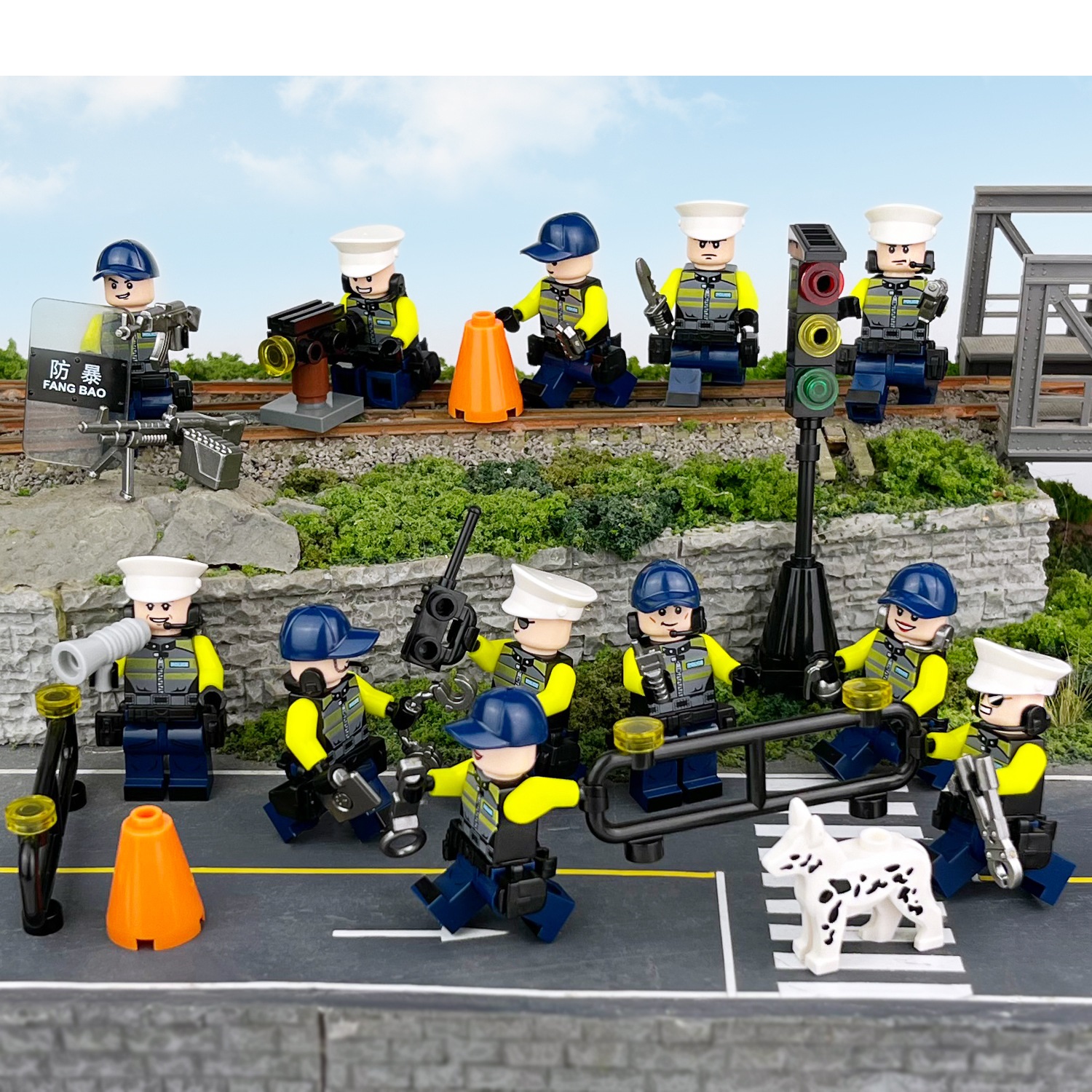 (Style B) Polices Building Blocks Traffic Police Brigade Toy with Roadblock Equipment Assembly Collectible Series Mini Figure for Kids 