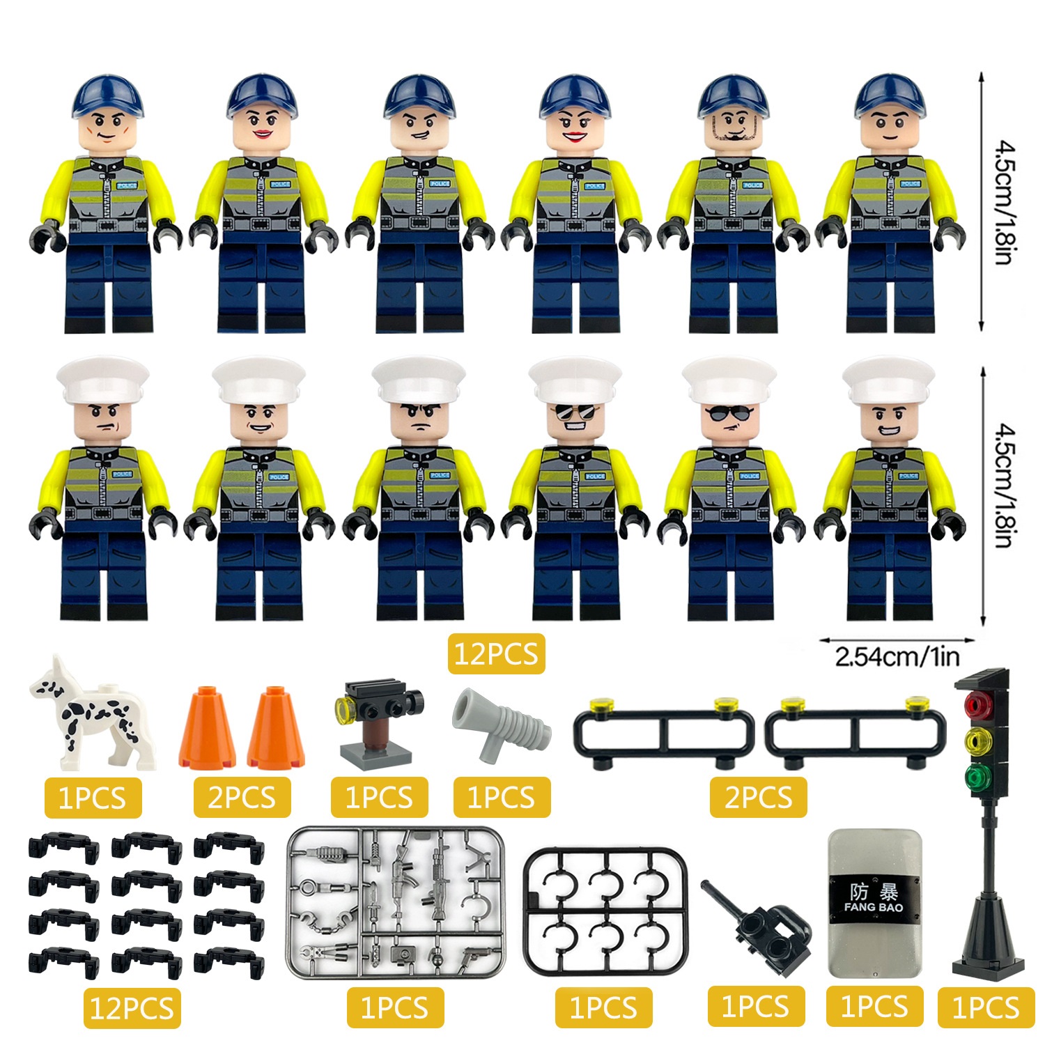 (Style B) Polices Building Blocks Traffic Police Brigade Toy with Roadblock Equipment Assembly Collectible Series Mini Figure for Kids 