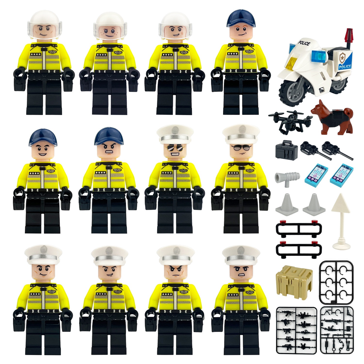 (Style B) Polices Building Blocks Traffic Police Brigade Toy with Roadblock Equipment Assembly Collectible Series Mini Figure for Kids 