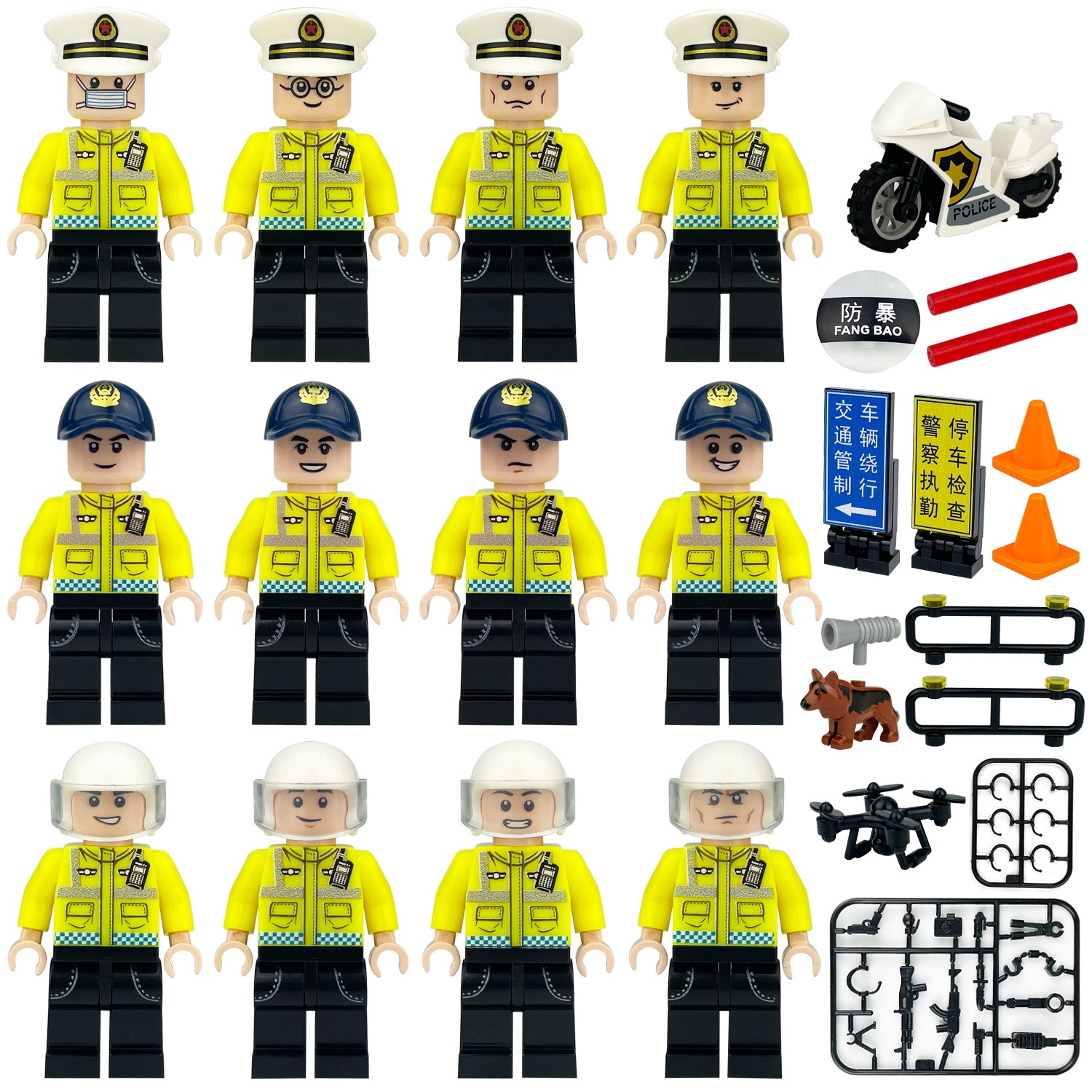 (Style B) Polices Building Blocks Traffic Police Brigade Toy with Roadblock Equipment Assembly Collectible Series Mini Figure for Kids 