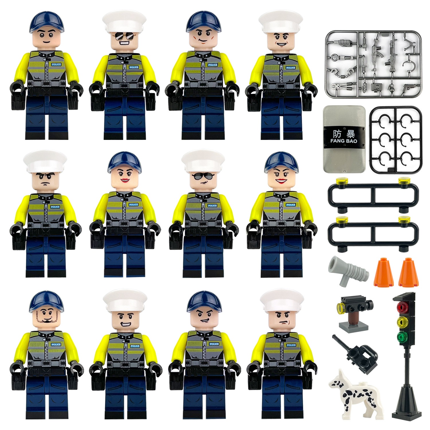 (Style B) Polices Building Blocks Traffic Police Brigade Toy with Roadblock Equipment Assembly Collectible Series Mini Figure for Kids 