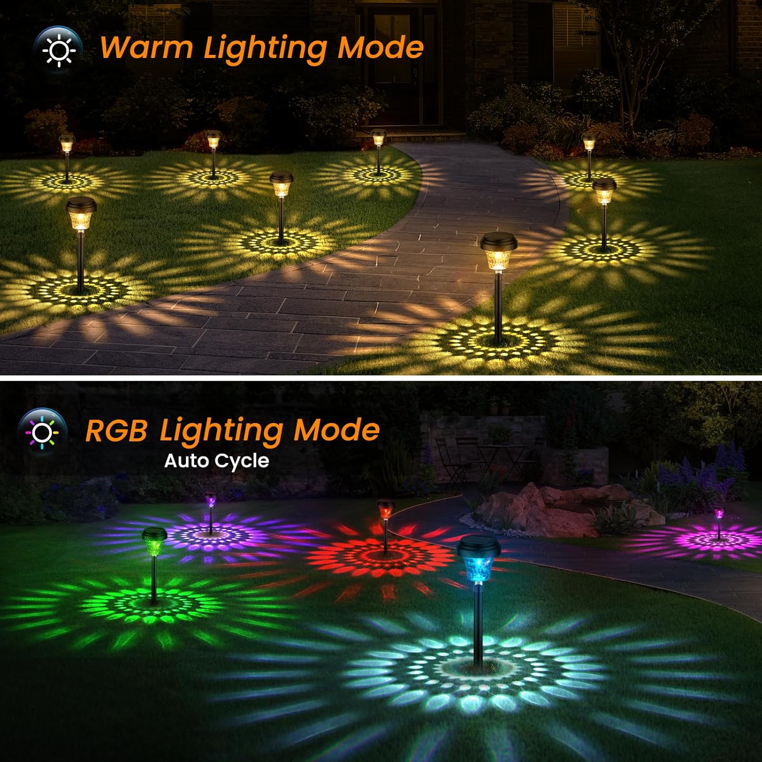 Garden Lights Solar Powered Waterproof 8 Pack Solar Lights Outdoor Garden Stake with Warm White RGB Ultra-Bright Solar Stake Lights Garden Ornaments Solar 