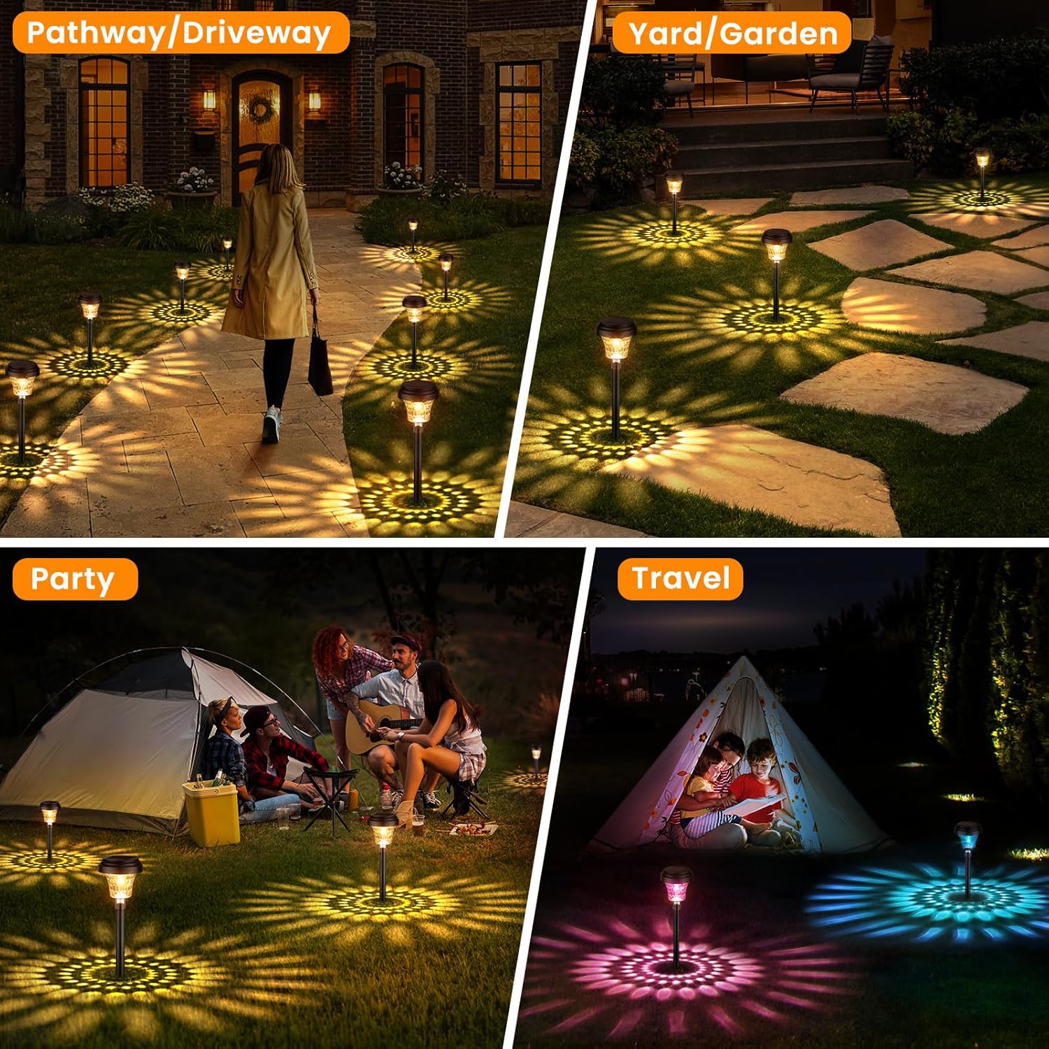 Garden Lights Solar Powered Waterproof 8 Pack Solar Lights Outdoor Garden Stake with Warm White RGB Ultra-Bright Solar Stake Lights Garden Ornaments Solar 