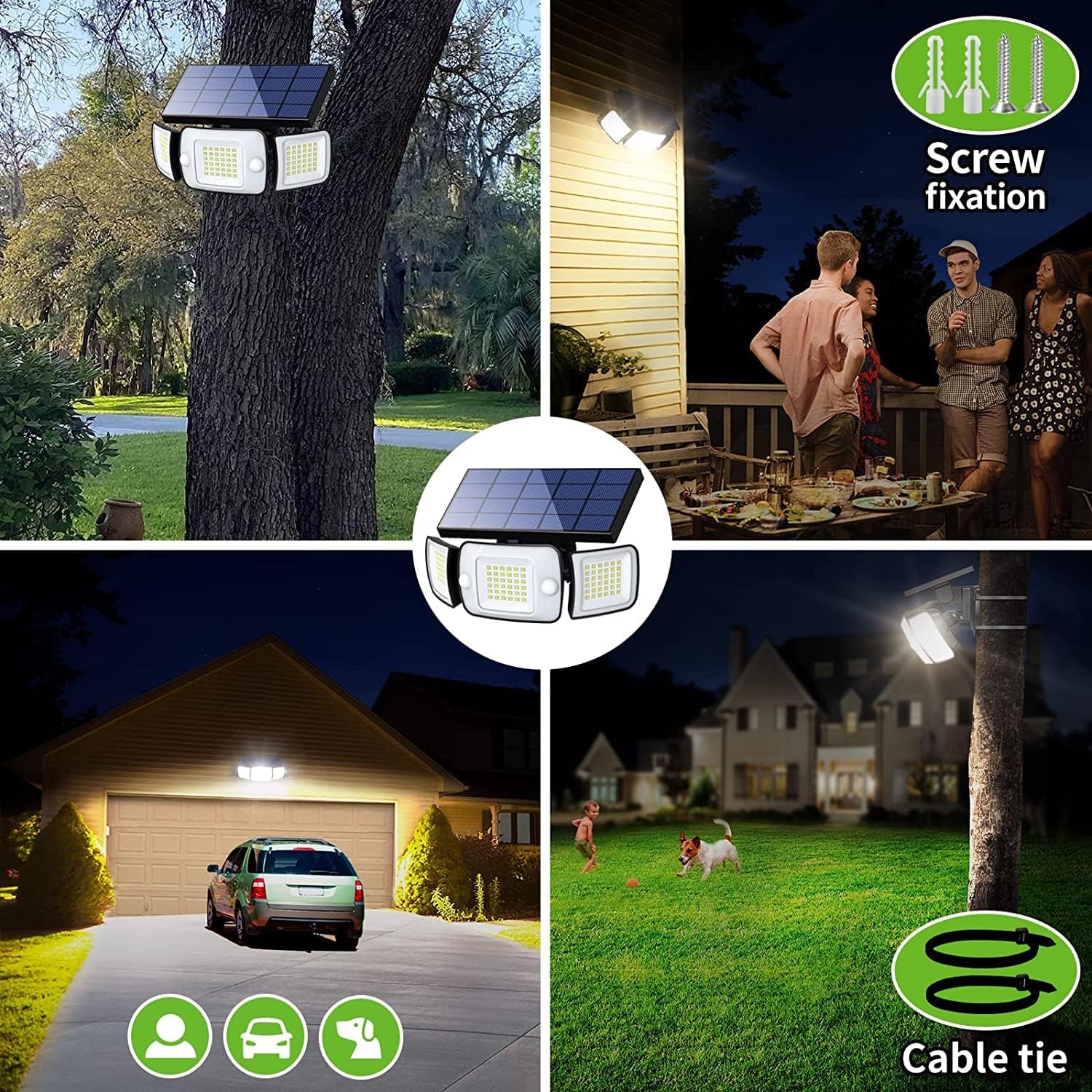 (1 PCS) Solar Security Light Outdoor 108 LED 1200LM Solar Motion Sensor Lights with 3 Adjustable Heads Dual Sensor 6000mAh Battery IP65 Waterproof Solar Flood Light 