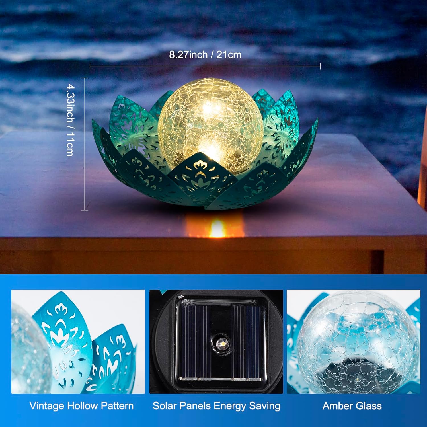 (Gold) Solar Lights Outdoor Garden Lights Solar Powered IP65 Waterproof Decorative Lotus Ornaments for Lawn Patio Porch Flowerbed Pathway