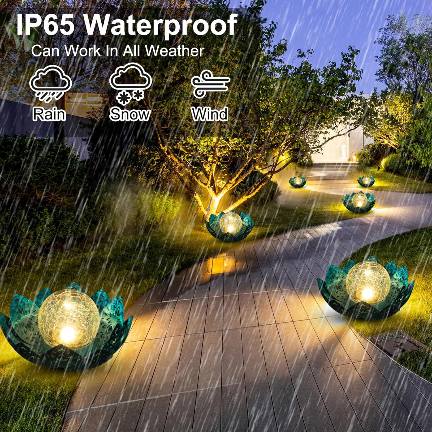 (Gold) Solar Lights Outdoor Garden Lights Solar Powered IP65 Waterproof Decorative Lotus Ornaments for Lawn Patio Porch Flowerbed Pathway